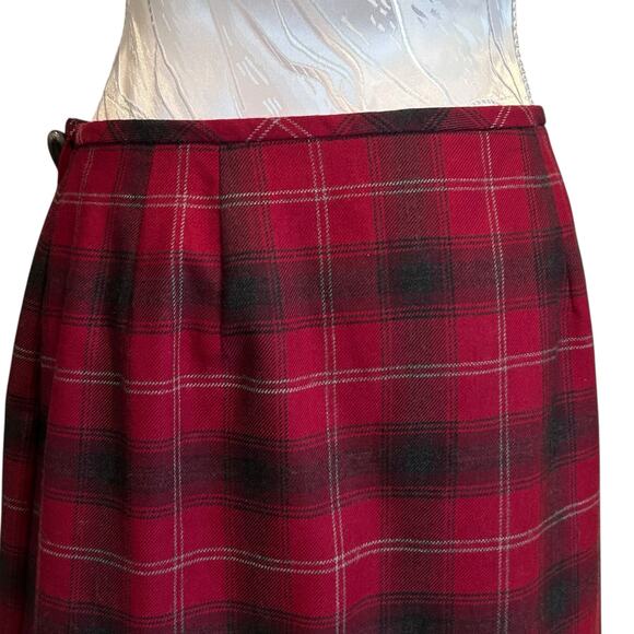 Liz Clairborne Wool Wrap Skirt Womens Sz 12 Red Gray Tartan Academia Romantic - Picture 12 of 15